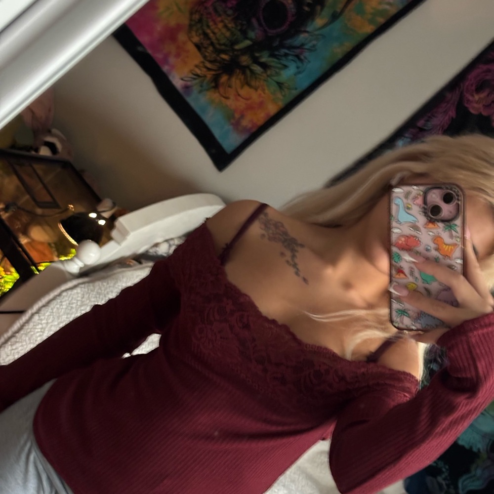 H&M Burgundy Lace Trim Blouse